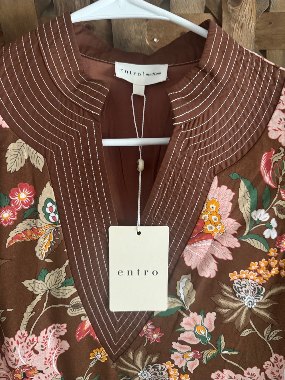 PRICE DROP entro Brown Floral Midi Dress with Pink & Red Blooms - Picture 3 of 5